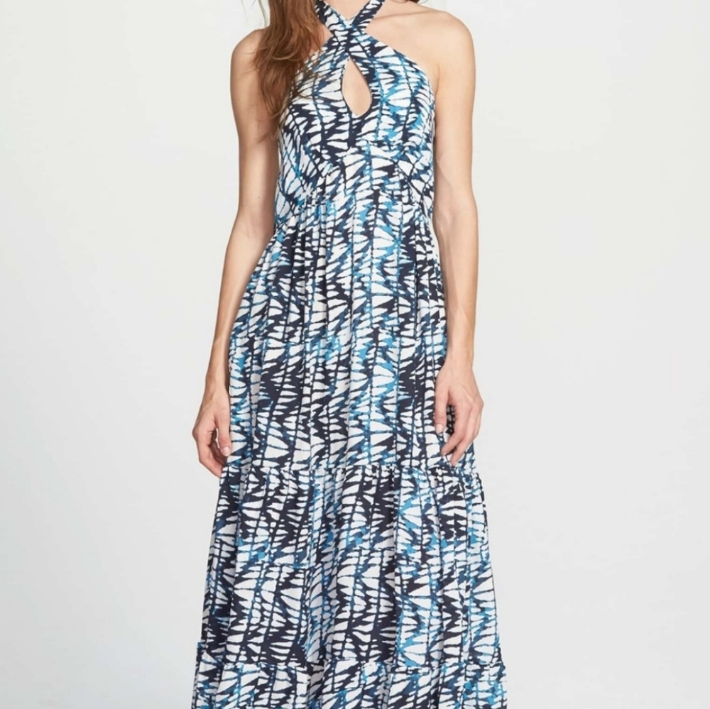 Amour Vert Silk Maxi Halter Ocean Blues Size L